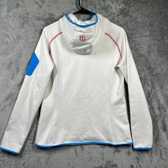 Ortovox Merino Wool Hoodie Women M White Blue Logo Sweater Outdoor Softshell - Picture 2 of 11